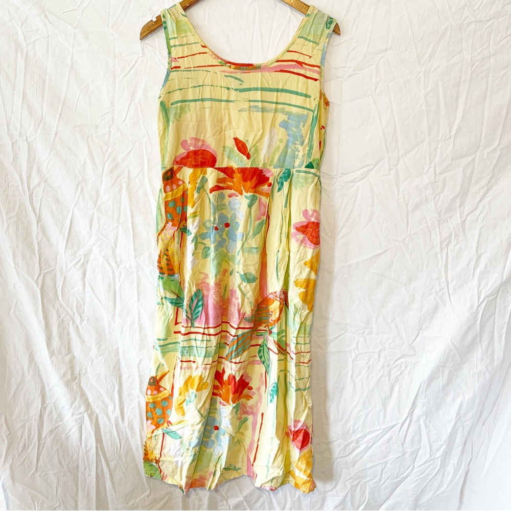 Jams World Vintage Midi Sleeveless Tank Tropical Dress Bird and Floral Size M